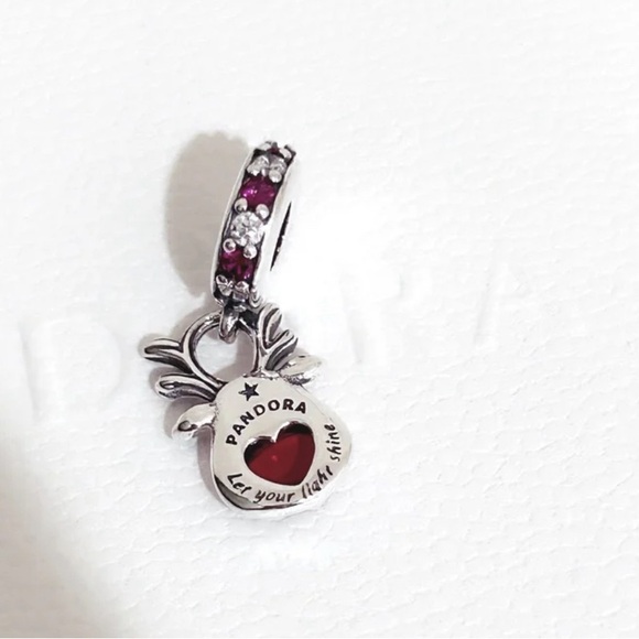 PANDORA Christmas Red Nose Reindeer Murano Dangle Charm w/box - Picture 3 of 7